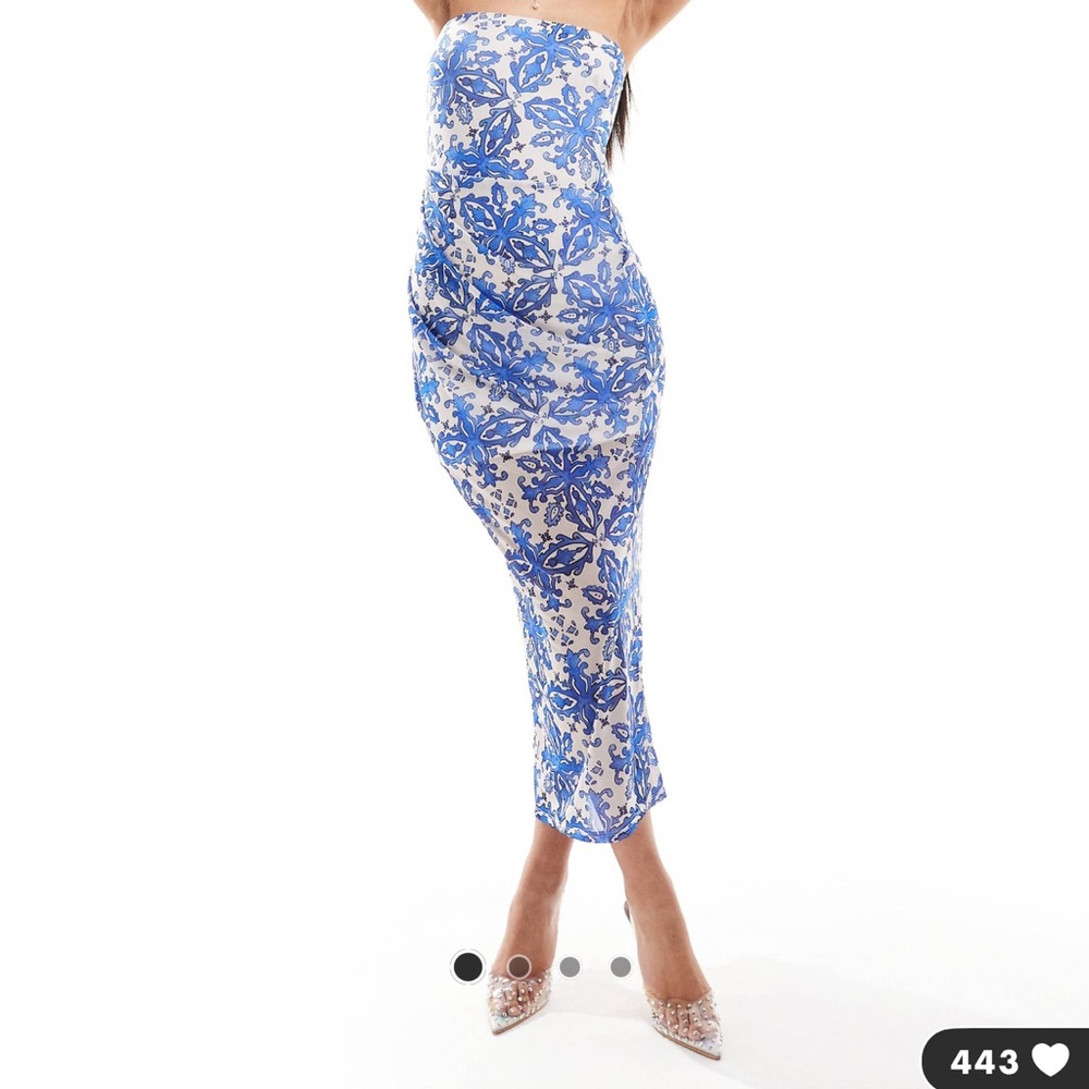ASOS Bandeau Midi Dress with draped Mesh Bodice